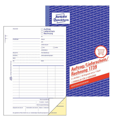 Auftrag/Lieferschein/Rechnung 1739 A5 selbstdurchschreibend 2x40 Blatt Auftrag/Lieferschein/Rechnung 1739 A5 selbstdurchschreibend 2x40 Blatt