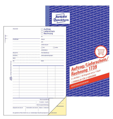 Auftrag/Lieferschein/Rechnung 1739 A5 selbstdurchschreibend 2x40 Blatt