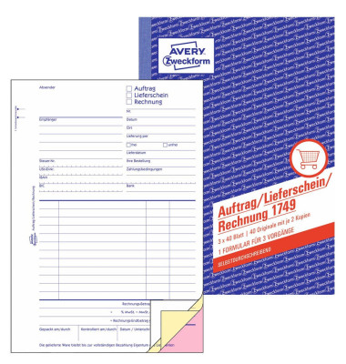 Formular Auftrag,Lieferschein, Rechnung A5 SD 3x 40 Bl