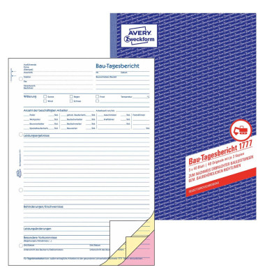 Bautagebuch 1777 zum Nachweis erbrachte Bauleistungen gem. Baubehördlichen Richtlinien, A4, 3x 40 Blatt