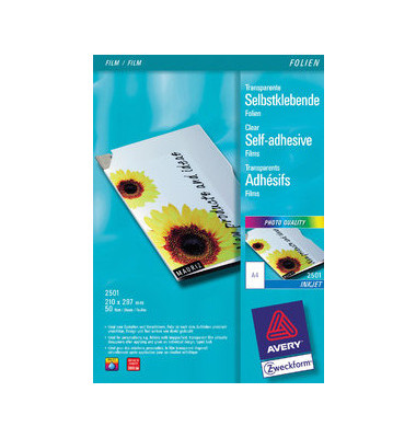 Inkjetfolie 2501, A4, für Inkjetdrucker, 0,17mm, selbstklebend, transparent