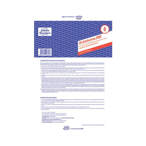 4004182028803 - Kaufvertrag für gebrauchte KFZ A4 4-fach-Satz selbstdurchschreibend