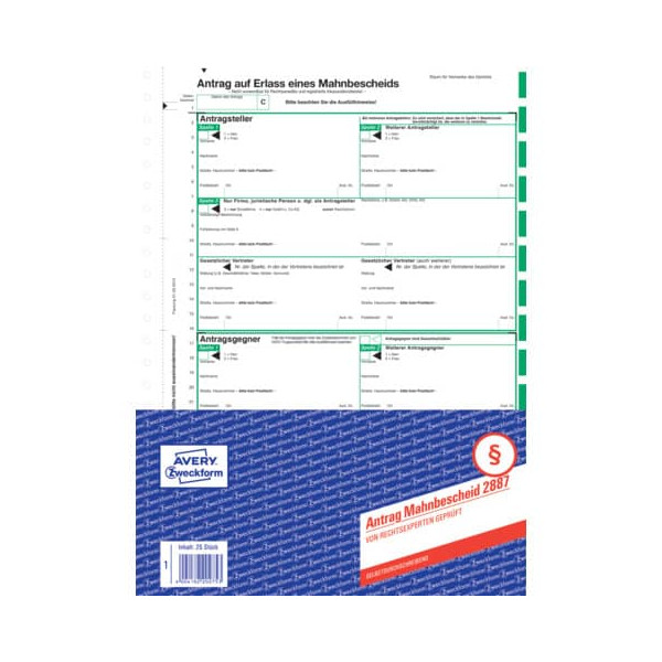 4004182028872 - Mahnbescheid für maschinelles Mahnverfahren A4 4004182028872 AVERY Zweckform