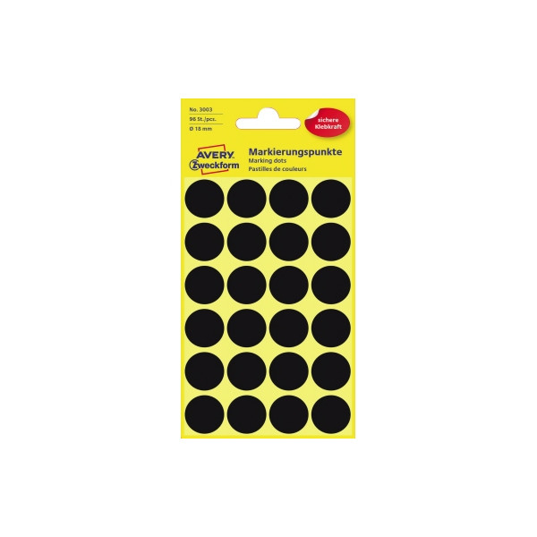 4004182030035 - AVERY Zweckform Markierungspunkte 3003 Selbsthaftend Spezial Schwarz 4 Blatt à 24 Etiketten