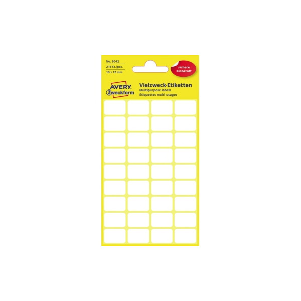 10 Stück AVERY Zweckform Etiketten 3042, weiß, 18x12mm, rechteckig 4004182030424 AVERY Zweckform 216 Stück