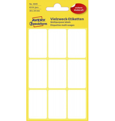 Etiketten 3045 38 x 24 mm weiß 63 Stück Etiketten 3045 38 x 24 mm weiß 63 Stück