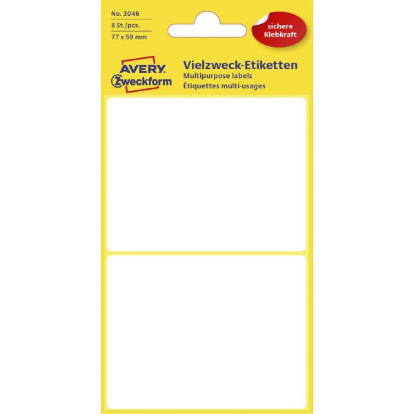 10 Stück AVERY Zweckform Etiketten 3046, weiß, 77x59mm, rechteckig 4004182030462 AVERY Zweckform 8 Stück