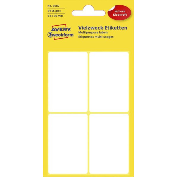 10 Stück AVERY Zweckform Etiketten 3087, weiß, 54x35mm, rechteckig 4004182030875 AVERY Zweckform 24 Stück