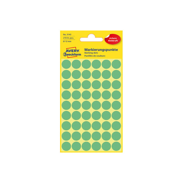 4004182031438 - AVERY Zweckform Markierungspunkte 3143 Selbsthaftend Spezial Grün 12 x 12 mm 5 Blatt à 54 Etiketten