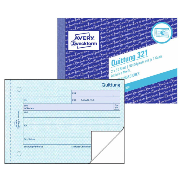 4004182003213 - Quittung Formular Papierformat din A6 quer Anzahl der Blätter 2 x 50 Bl - Avery Zweckform