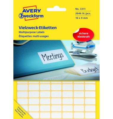 Etiketten 3318 22 x 18 mm weiß 1200 Stück Etiketten 3318 22 x 18 mm weiß 1200 Stück
