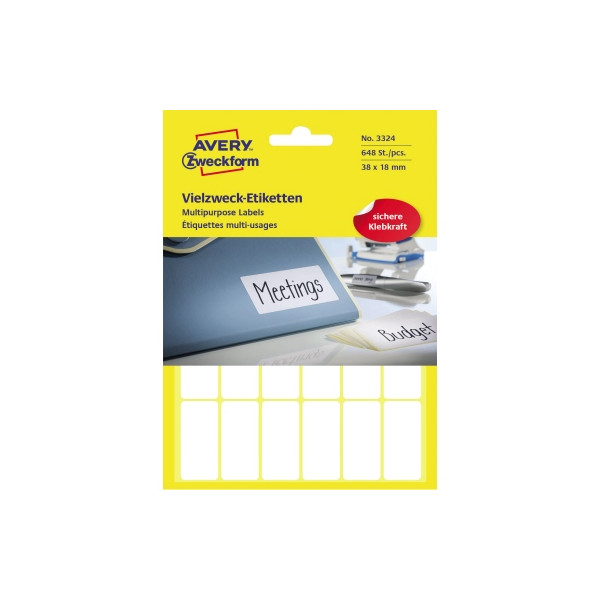 4004182033241 - AVERY Zweckform 3324 Universaletiketten Weiß 38 x 18 mm 27 Blatt à 24 Etiketten