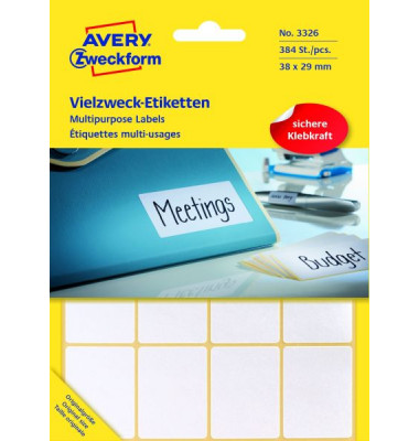 Etiketten 3326, wei&szlig;, 38x29mm, rechteckig