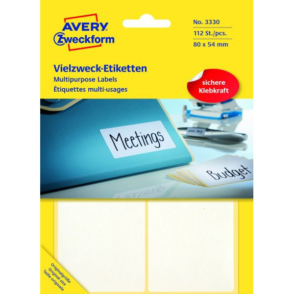 4004182033302 - AVERY Zweckform Vielzweck-Etiketten Vielzweck-Etik80x54 weiß 800 x 540 mm weiß