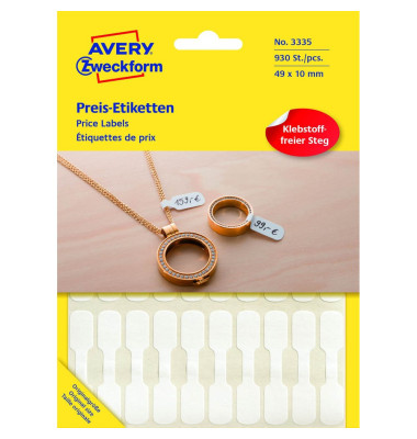 Preisetiketten 3335, 49x10mm, weiß permanent, 924 Etiketten