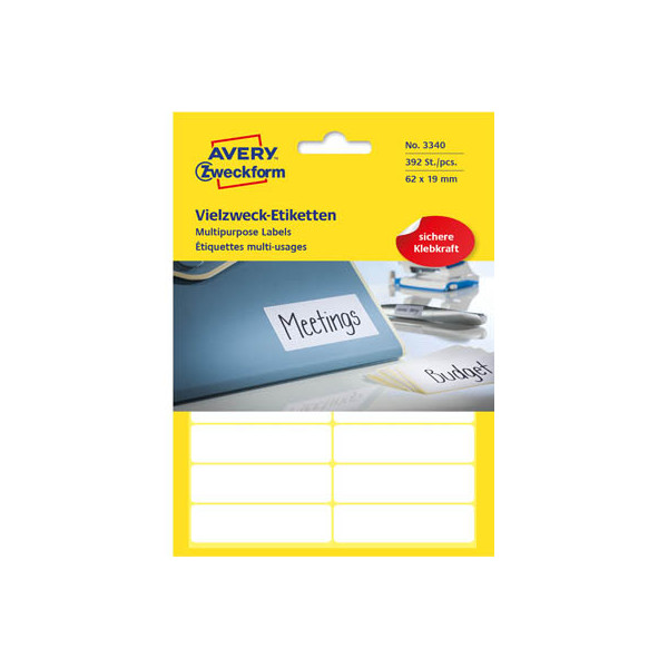 4004182033401 - AVERY Zweckform Vielzweck-Etiketten Vielzweck-Etik 60x19 392st 620 x 190 mm weiß