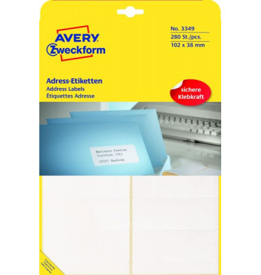 3349 Adress Etiketten 102 x 38 mm weiß 280 Stück 3349 Adress Etiketten 102 x 38 mm weiß 280 Stück