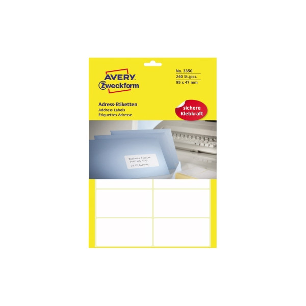 4004182033500 - AVERY Zweckform 3350 Universaletiketten Spezial Weiß 95 x 47 mm 20 Blatt à 12 Etiketten