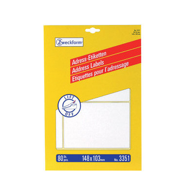3351 Adress Etiketten 148 x 103 mm weiß 80 Stück 3351 Adress Etiketten 148 x 103 mm weiß 80 Stück