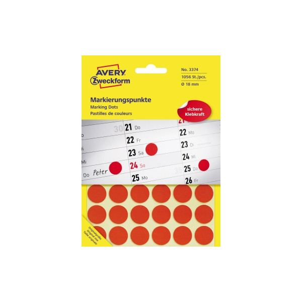 4004182033746 - AVERY Zweckform Klebepunkte Markierungspunkte rot Ø 18mm Ø 180 mm Rot