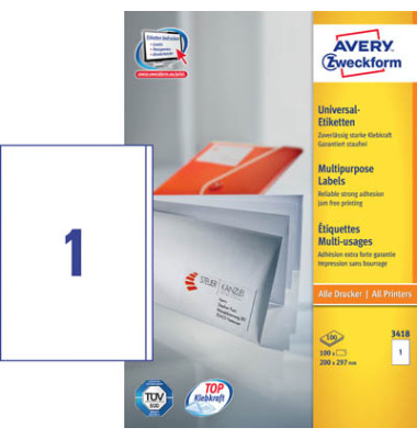 Etiketten 3418 200 x 297 mm 100 Stück STAMPIT Etiketten 3418 200 x 297 mm 100 Stück STAMPIT