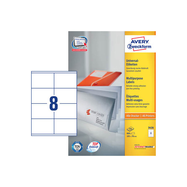 4004182034262 - 3426 Universal-Etiketten 105 x 70 mm Papier Weiß 800 St Permanent haftend Tintenstrahldrucker Laserdrucker Farblaserdrucker Kopierer