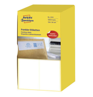 3434 Frankieretiketten 128 x 38 mm weiß doppelt 1000 Stück 3434 Frankieretiketten 128 x 38 mm weiß doppelt 1000 Stück