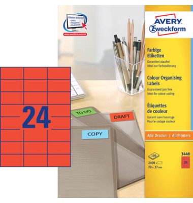 Etiketten 3448, rot, 70x37mm, rechteckig