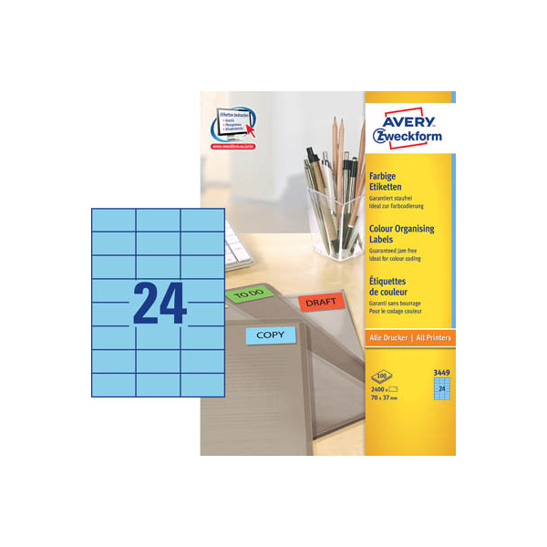 4004182034491 - 3449 Universal-Etiketten 70 x 37 mm Papier Blau 2400 St Permanent haftend Tintenstrahldrucker Laserdrucker Farblaserdrucker Kopierer