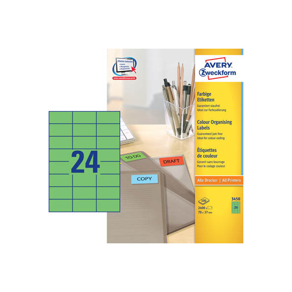 4004182034507 - 3450 Universal-Etiketten 70 x 37 mm Papier Grün 2400 St Permanent haftend Tintenstrahldrucker Laserdrucker Farblaserdrucker Kopierer