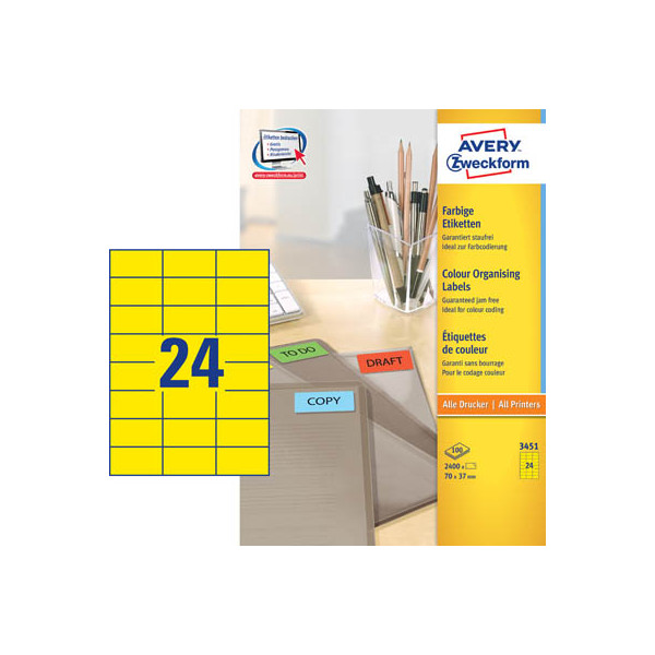 4004182034514 - 3451 Universal-Etiketten 70 x 37 mm Papier Gelb 2400 St Permanent haftend Tintenstrahldrucker Laserdrucker Farblaserdrucker Kopierer