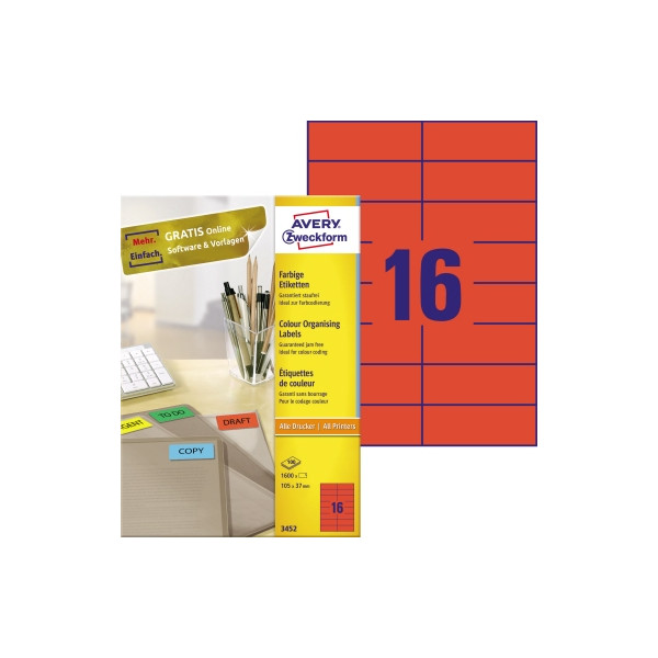 4004182034521 - AVERY Zweckform Universaletiketten 3452 Selbsthaftend DIN A4 Rot 105 x 37 mm 100 Blatt à 16 Etiketten