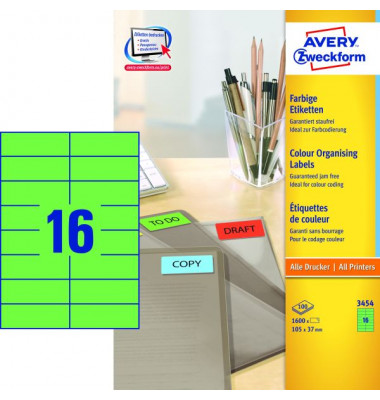 Etiketten 3454, gr&uuml;n, 105x37mm, rechteckig