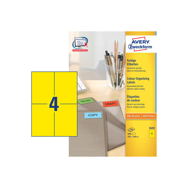 4004182034590 - 3459 Universal-Etiketten 105 x 480 mm Papier Gelb 400 St Permanent haftend Tintenstrahldrucker Laserdrucker Farblaserdrucker Kopierer