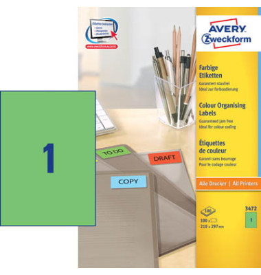 Etiketten 3472, gr&uuml;n, 210x297mm, rechteckig