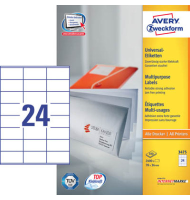 Avery Zweckform Tiefkühl-Etiketten Etiketten weiß 38x21 1625 Stück Drucker