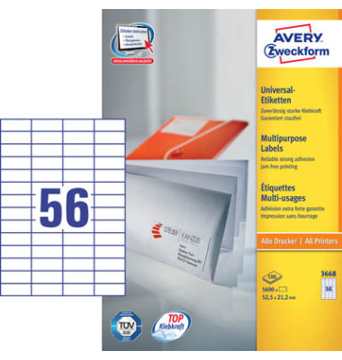 Etiketten ultragrip 3668, weiß 52,5x21,2mm, rechteckig, 