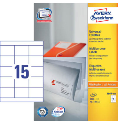 Etiketten ultragrip 3669-200, weiß 70x50,8mm, rechteckig, 