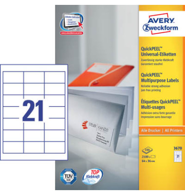 Etiketten ultragrip 3670, weiß 64x36mm, rechteckig, 