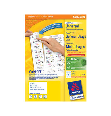 Etiketten ultragrip 3671, weiß 64x45mm, rechteckig, 