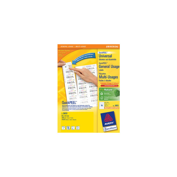 4004182036723 - Etiketten 3672 64 x 50 mm weiß QuickPeel 4004182036723 Zweckform 3672 1500 Stück