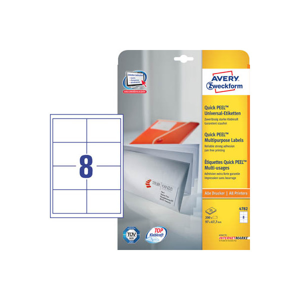 4004182047828 - AVERY Zweckform Abziehhilfe QuickPEELultragrip Mehrzwecketiketten 4782 Selbsthaftend DIN A4 Weiß 97 x 677 mm 30 Blatt à 8 Etiketten