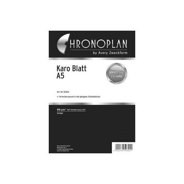 4004182503041 - Ersatzeinlage Papier kariert 80g weiß A5 4004182503041 50304 50 Blatt