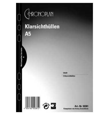 50381 A5 Klarsichthüllen chronoplan farblos 5 Stück 50381 A5 Klarsichthüllen chronoplan farblos 5 Stück