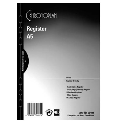 Ersatzeinlage Register-Set A5 31-teilig 165x210mm