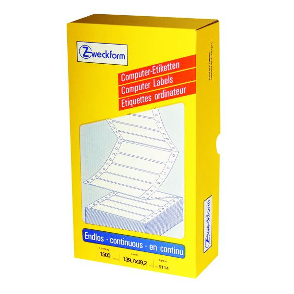 AVERY Zweckform Computeretiketten 5114 139,7 x 99,2 mm weiß 1-bahnig 4004182051146 Zweckform 5114 1500 Stück