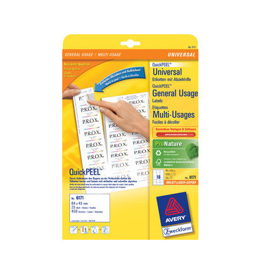 Etiketten ultragrip 6171, weiß 64x45mm, rechteckig, 