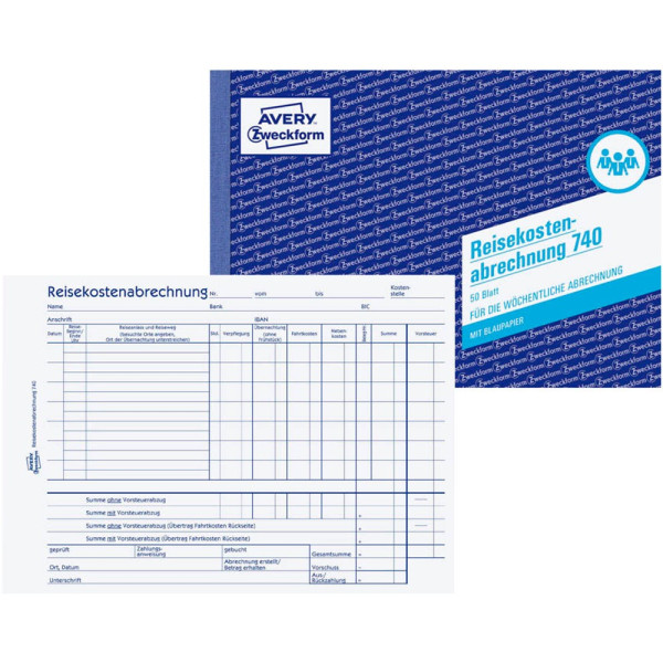 4004182007402 - 740 Reisekostenabrechnung für wöchentliche Abrechnung A5 quer mit Blaupapier 50 Blatt - Avery Zweckform