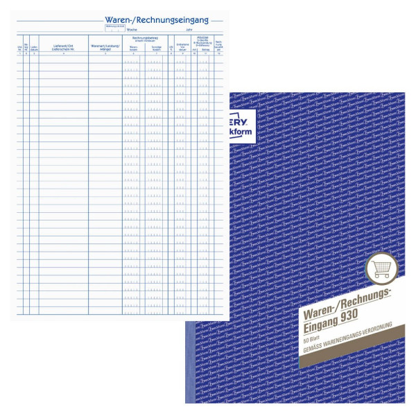5 Stück AVERY Zweckform Waren- und Rechnungseingangsbuch 930 A4 50 Blatt / 100 Seiten 4004182009307 AVERY Zweckform