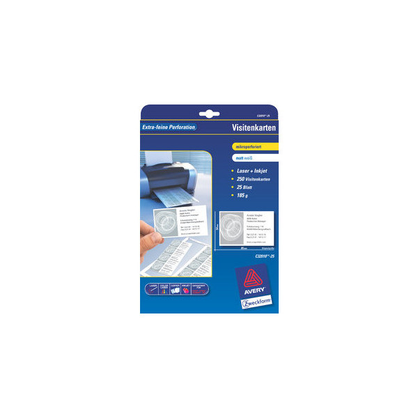 4004182242643 - AVERY Zweckform Visitenkarten Visitenkarten blankoweiß C32010-25 185 g m² matt weiß